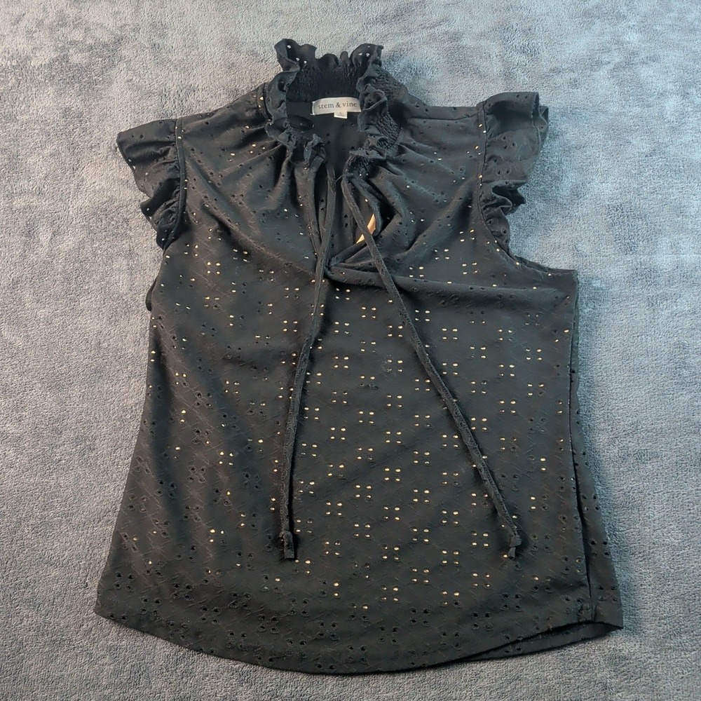 Stem Vine Tank Top Womens Large L Black Sleeveless Cutout Stretch